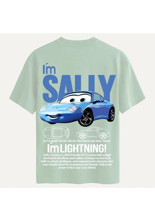 Unisex Bisiklet Yaka %100 Organik Pamuklu Kalın Dokulu Sally Baskılı Oversize T-shirt - BEJ