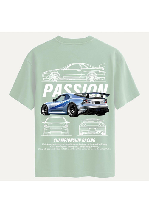 Unisex Bisiklet Yaka %100 Organik Pamuklu Kalın Dokulu Passion Baskılı Oversize T-shirt - BEJ