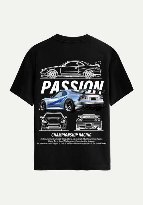 Unisex Bisiklet Yaka %100 Organik Pamuklu Kalın Dokulu Passion Baskılı Oversize T-shirt - SİYAH