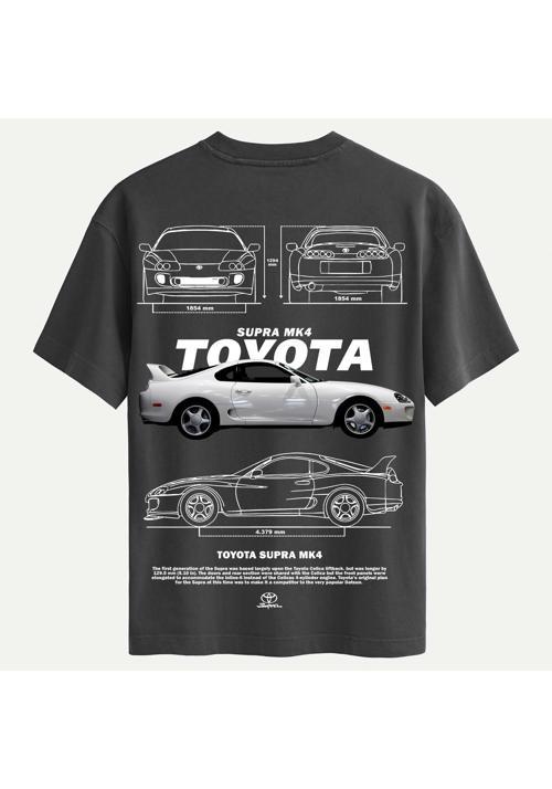 Unisex Bisiklet Yaka %100 Organik Pamuklu Kalın Dokulu Toyota Supra mk4 Baskılı Oversize T-shirt - FÜME