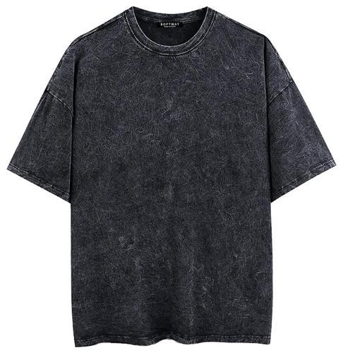 Unisex Yıkamalı Düz Bisiklet Yaka Oversize Tshirt - ANTRASİT