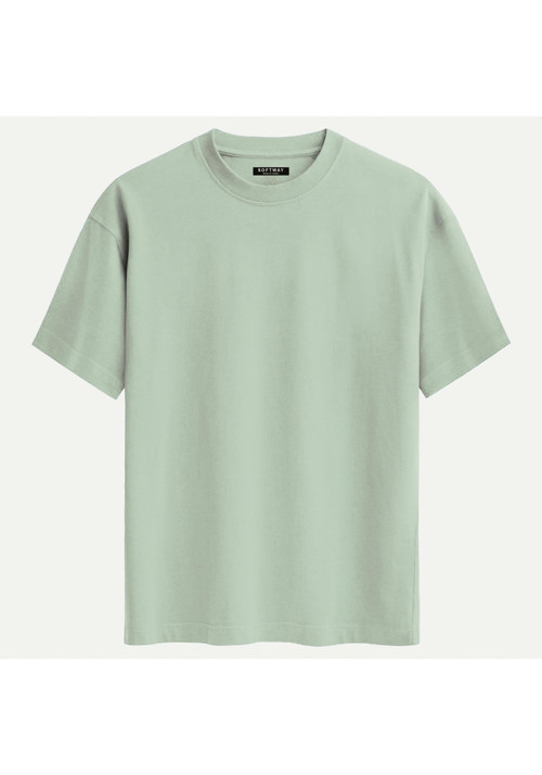 Unisex Bisiklet Yaka %100 Organik Pamuklu Kalın Dokulu Düz Oversize T-shirt - BEJ