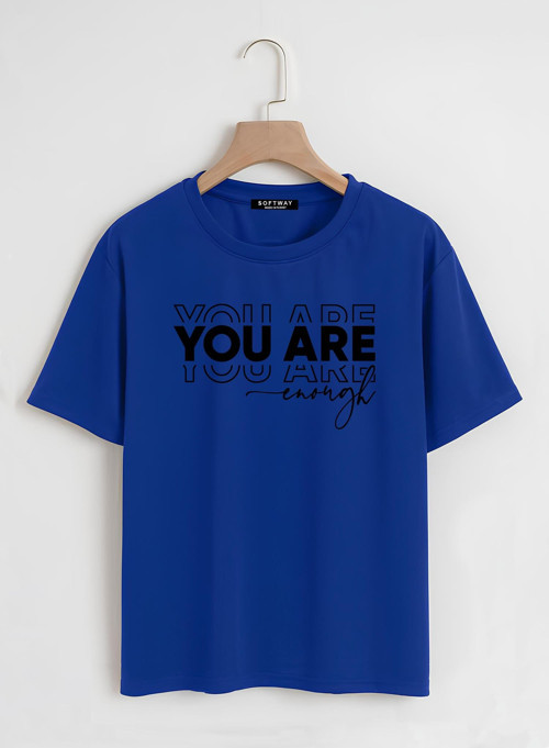 Unisex Oversize Bisiklet Yaka You Are Baskılı Basic T-Shirt - SAKS MAVİSİ