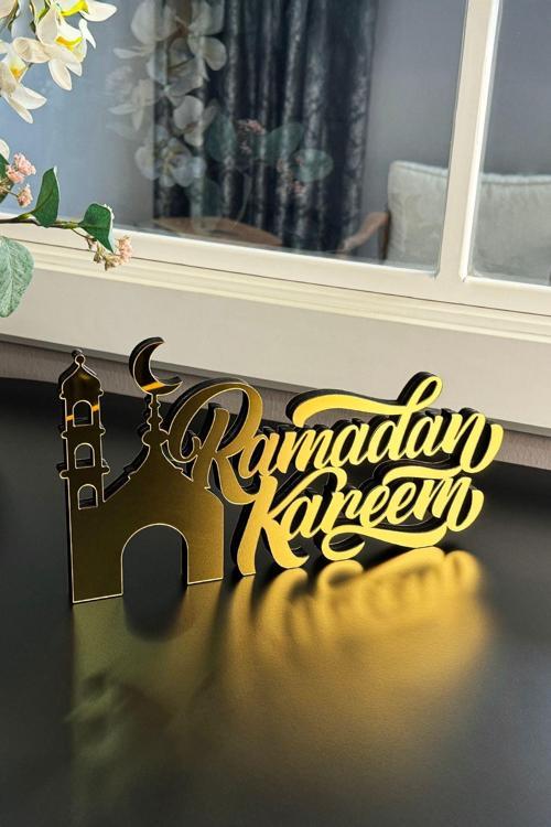 Ramadan Kareem Yazılı Ahşap Dekor 31 X 15 - İslami - İslami Duvar Sanatı Ev Ofis Cami Dekoru