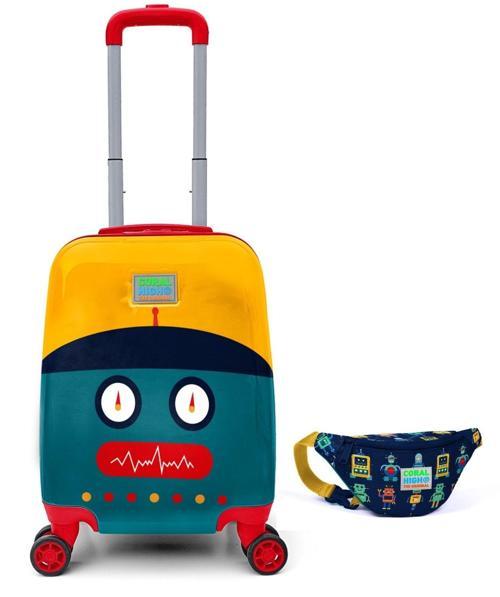 Erkek Çocuk Robot Baskılı Tekerlekli Valiz ve Bel Çantası Seyahat Seti 16746