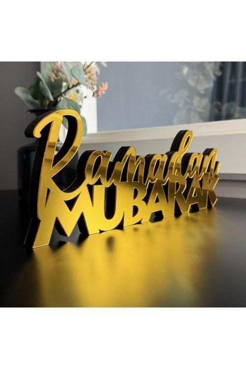 Ramadan Mubarak Yazılı Ahşap Dekor 32 X 12 - İslami - İslami Duvar Sanatı Ev Ofis Cami Dekoru