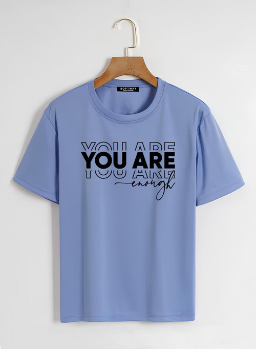 Unisex Oversize Bisiklet Yaka You Are Baskılı Basic T-Shirt - MAVİ