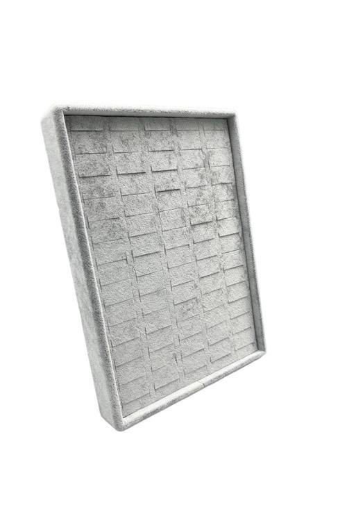 Küçük Boy Süet Kumaş Gri Renk 24/17,5 Cm Ayaklı Batırmalı Yüzük Küpe Tablası