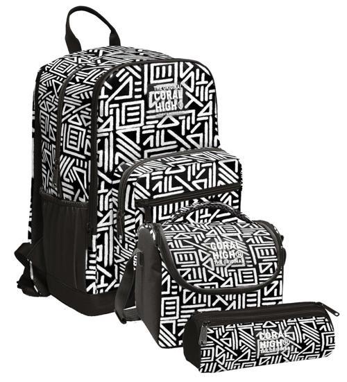 İlkokul ve Ortaokul Okul Çanta Üçlüsü - Erkek Çocuk, Siyah Beyaz Geometrik Şekiller