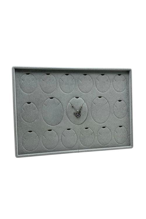 Bükreş Model Dikine Süet Kumaş Gri 34-24 Cm Ayaklı Üçlü Set Tabla Stand