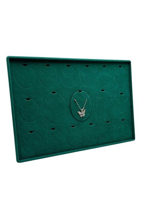 Bükreş Model Dikine Süet Kumaş Yeşil 34-24 Cm Ayaklı Üçlü Set Tabla Stand