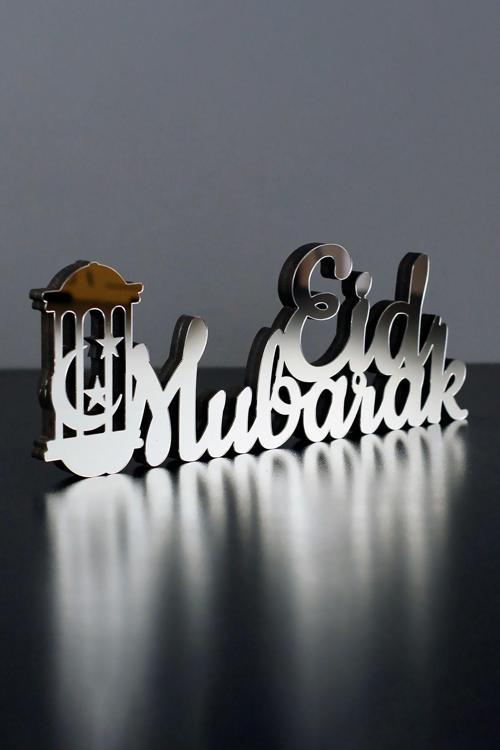 Kümbetiçi Eid Mubarak Yazılı Ahşap Çerçeve Dekor - İslami Duvar Sanatı Ev Ofis Cami Dekoru
