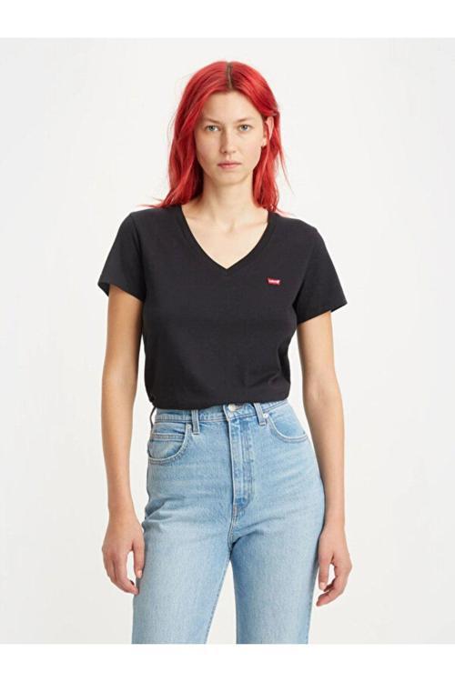 Kadın Perfect V Yaka Basic Siyah T-Shirt - A3170-0025