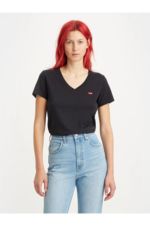 Kadın Perfect V Yaka Basic Siyah T-Shirt - A3170-0025