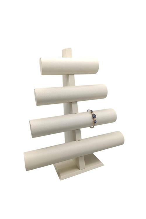 Lüx Imera Deri Kumaş Beyaz Renk Boy 38 Cm En 33 Cm 4'Lü T Model Bilezik Sergileme