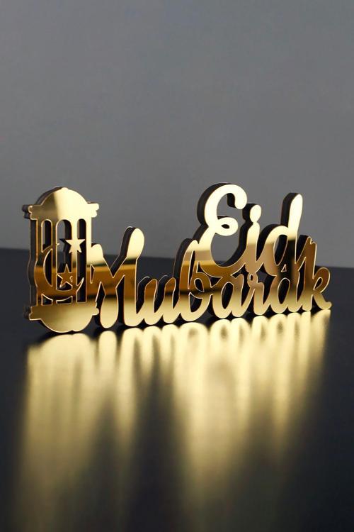 Kümbetiçi Eid Mubarak Yazılı Ahşap Çerçeve Dekor - İslami Duvar Sanatı Ev Ofis Cami Dekoru