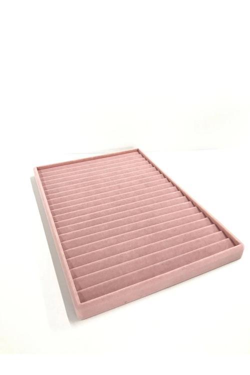 Madrid Model Süet Kumaş Pembe Renk 34/24 Cm Kademeli Çekmece Ici Bileklik-Kolye Standı