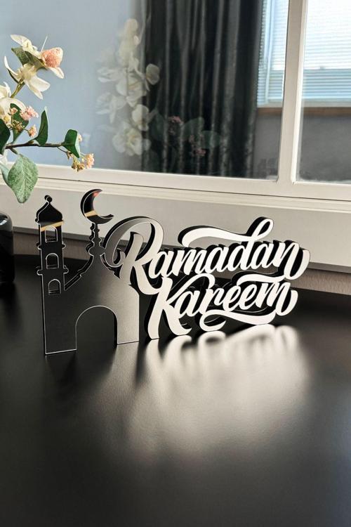 Ramadan Kareem Yazılı Ahşap Dekor 31 X 15 - İslami - İslami Duvar Sanatı Ev Ofis Cami Dekoru