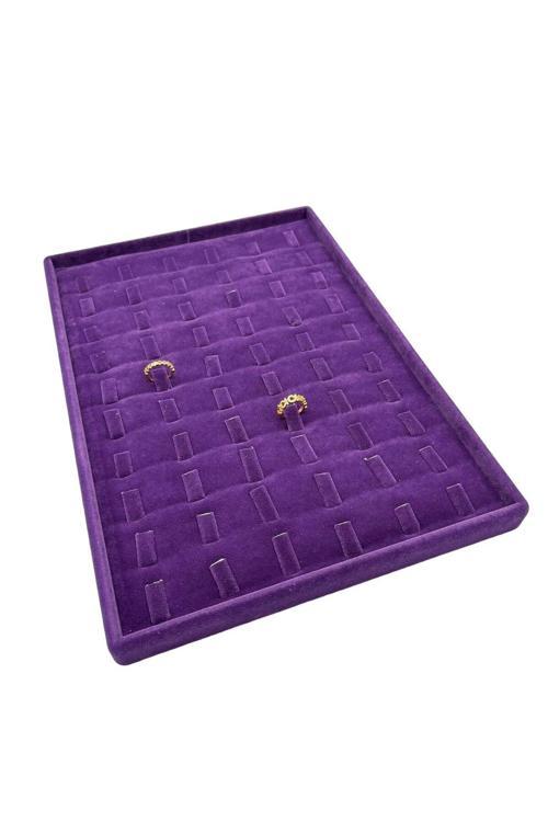 Süet Kumaş  Mor Renk 34/24 Cm Dikine Tırnaklı Çekmece İci Yüzük Tablası