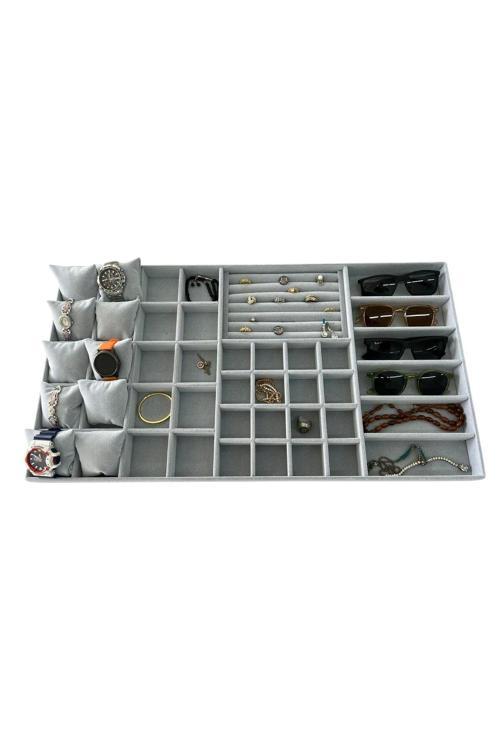 Süet Kumaş 70/38 Cm Süet Kaplama Gri Renk Çekmece Içi Takı Düzenleyicisi
