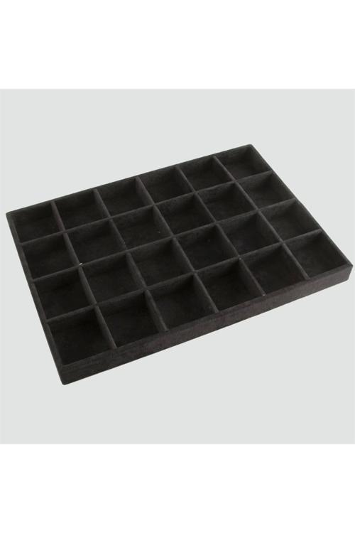 Süet Kumaş Siyah Renk 34 Cm / 24 Cm 24 Bölmeli Çekmece Içi Takı Standı