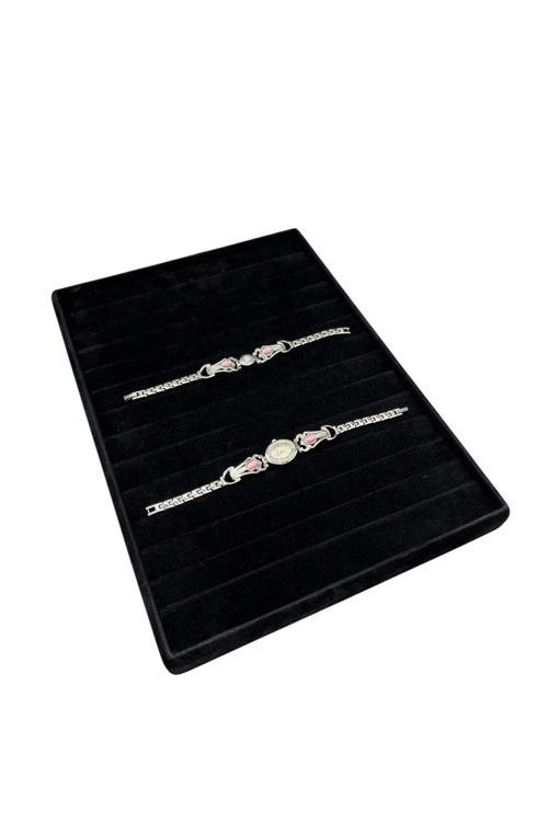 Süet Kumaş Siyah Renk 34/24Cm 14 Adet Kademeli Çekmece Içi Bileklik Tablası