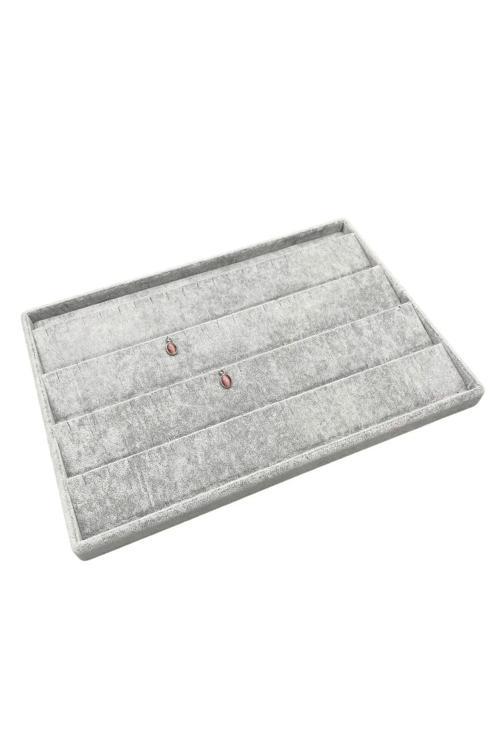 Cezayir Model Süet Kumaş Gri Renk 34/24 Cm Kademeli Çekmece Içi Küpe Standı