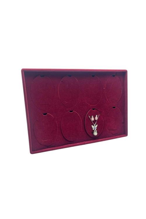Süet Kumaş Dakka Model Kırmızı Renk 34-24 Cm Ayaklı Üçlü Set Tabla Stand