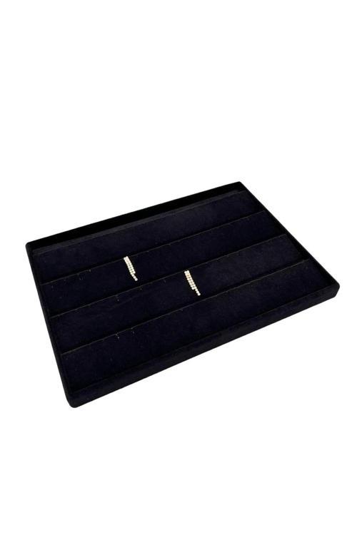 Cezayir Model Süet Kumaş Siyah Renk 34/24 Cm Kademeli Çekmece Içi Küpe Standı