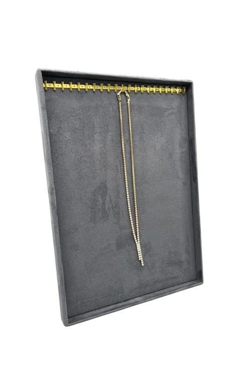 Özel Sardunya Kumaş Tırnaklı Füme Renk 34/24 Cm Ayaklı Tesbih-Kolye Takı Standi