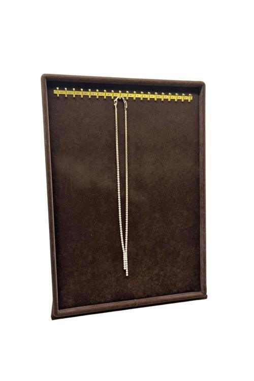 Süet Kumaş Tırnaklı Kahve Renk 34/24 Cm Ayaklı Tesbih-Kolye Takı Standi