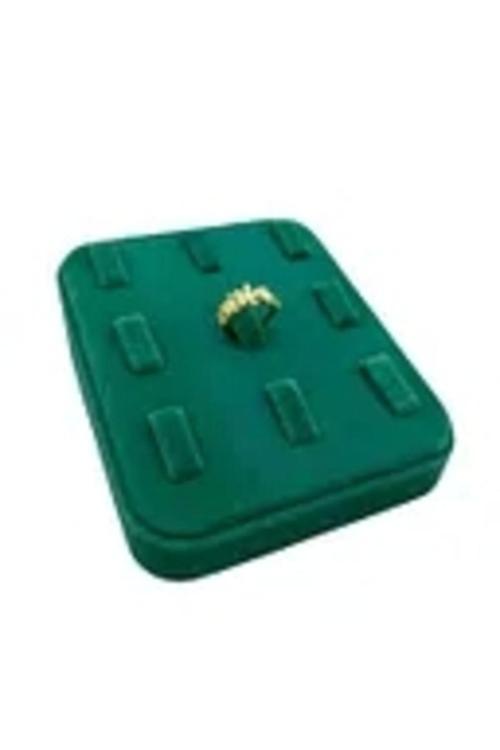 Süet Kumaş Yeşil Renk 12/11 Cm Çoklu Tırnaklı Yüzük Sergileme Aksesuar
