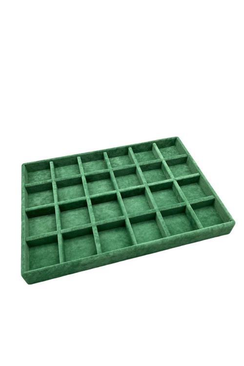 Süet Kumaş Yeşil Renk 34 Cm / 24 Cm 24 Bölmeli Çekmece Içi Takı Standı