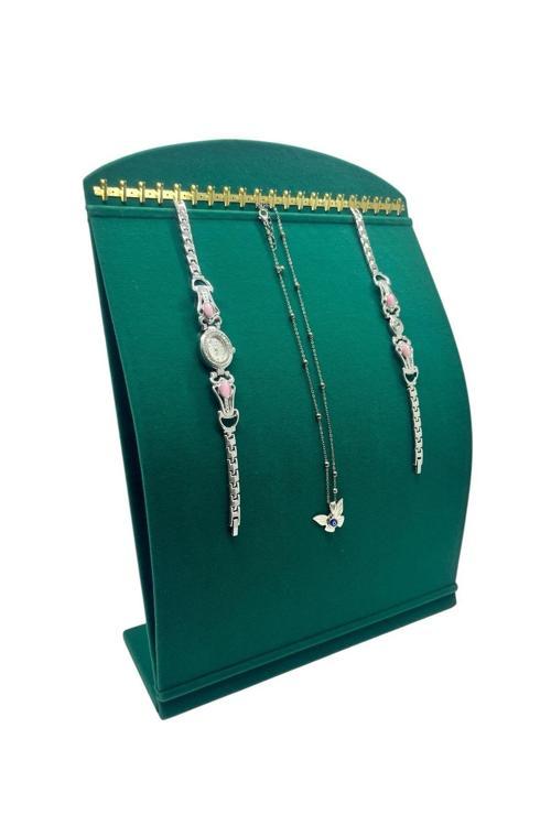 Süet Kumaş Yeşil Renk 34 Cm / 24 Cm Dik Bombeli Takı Standı