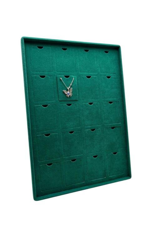 Roma Model Dikine Süet Kumaş Yeşil 34-24 Cm Ayaklı Üçlü Set Tabla Stand