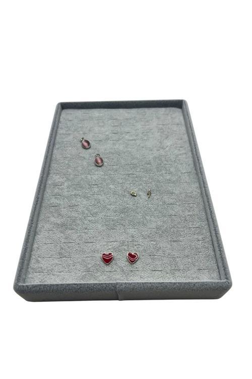 Süet Kumaş Gri Renk 22/14 Cm Batırmalı Piercing -Küpe Tablası