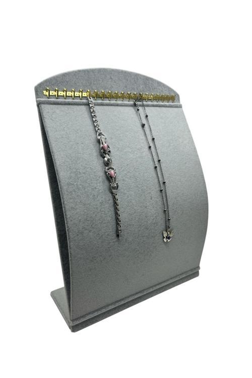 Süet Kumaş Gri Renk 34 Cm / 24 Cm Dik Bombeli Takı Standı