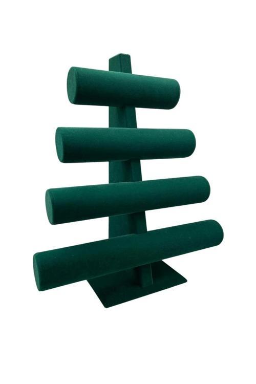 Süet Kumaş Yeşil Renk Dört Kademeli 38/34 Cm Bileklik-Saat Sergileme Standı