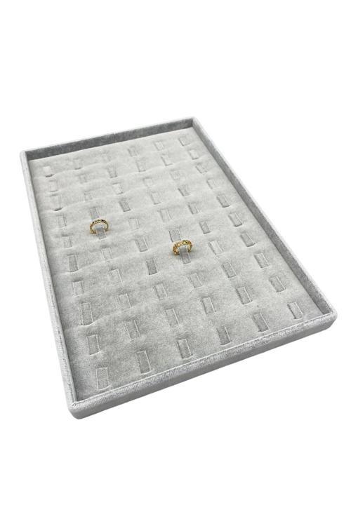 Süet Kumaş Gri Renk 34/24 Cm Dikine Tırnaklı Çekmece Içi Yüzük Tablası