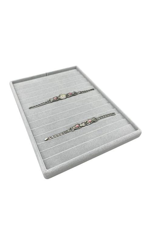 Süet Kumaş Gri Renk 34/24Cm 14 Adet Kademeli Çekmece Içi Bileklik Tablası