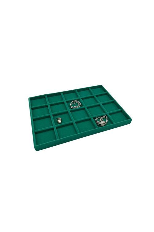 Süet Kumaş Yeşil Renkli 34/24 Cm 20 Bölmeli Çekmece Içi Takı Standı