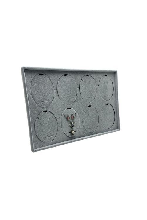 Süet Kumaş Gri Renk 34-24 Cm Ayaklı Üçlü Set Tabla Stand