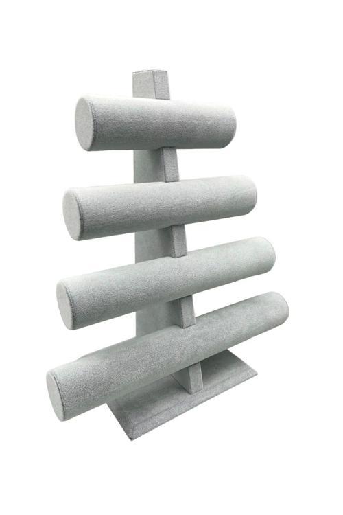 Süet Kumaş Gri Renk Dört Kademeli 38/34 Cm Bileklik-Saat Sergileme Standı