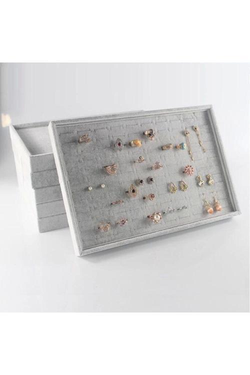 Yerli Üretim Süet Kumaş Gri Renk 34/24 Cm Çekmece Ici Batırmalı Yüzük Standı
