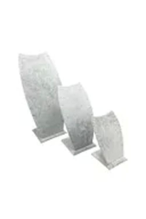 Süet Kumaş Gri Renk Üçlü Takım Kolye - Zincir Ayaklı Stand