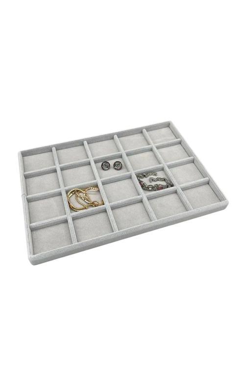 Yerli Üretim Süet Kumaş Gri Renkli 34/24 Cm 20 Bölmeli Çekmece Içi Takı Standı