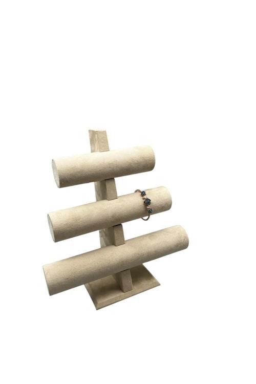 Sardunya Kumaş Krem Renk Üç Kademeli Saat - Bileklik Sergileme Standı