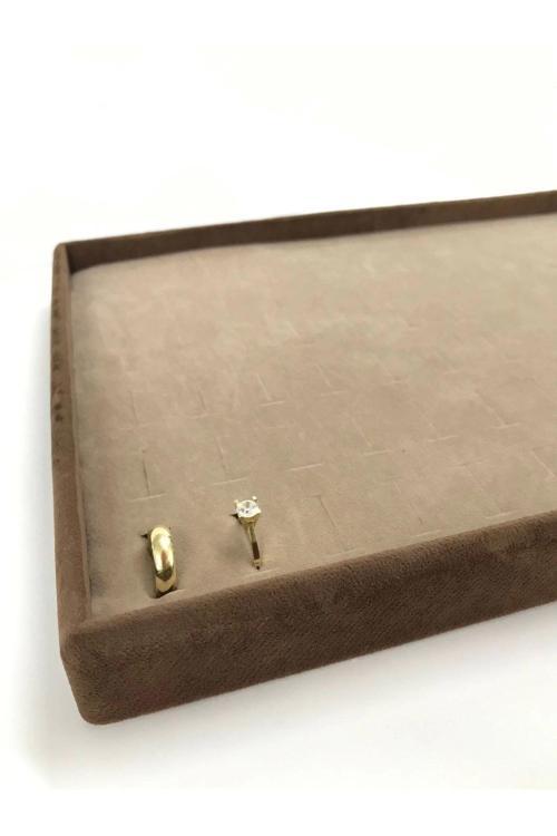 Yerli Üretim Süet Kumaş Kahve 34/24 Cm Batırmalı Çekmece Ici Yüzük Tablası