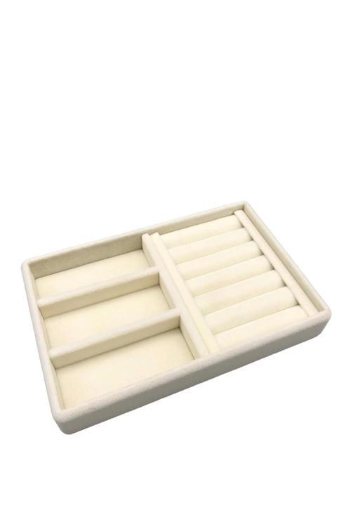 Yerli Üretim Süet Kumaş Krem Renk 22 Cm / 14 Cm Çekmece Içi Takı Standı
