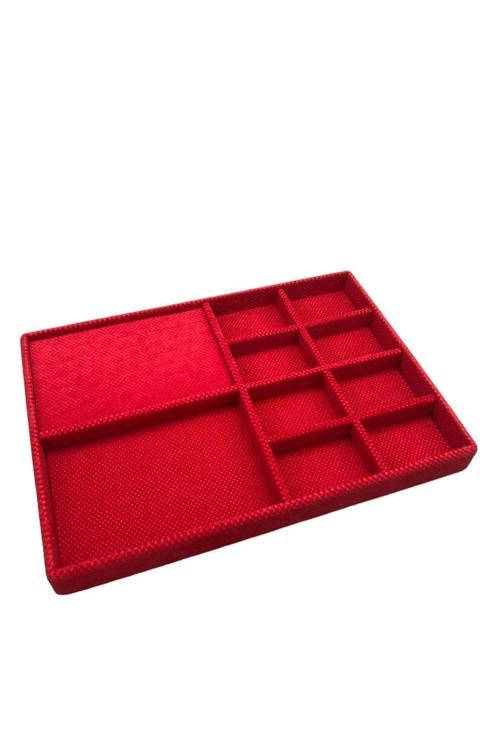 Sidney Model Keten Kumaş Kırmızı Renk 34/24 Cm Çekmece Ici Takı Standı